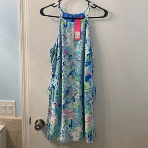 NWT Lilly Pulitzer Pearl Romper - coastal blue lion around